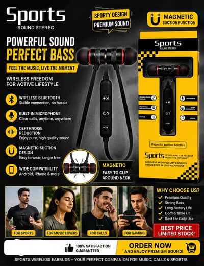 Sports Wireless Magnetic Earbuds | Bluetooth Headset with Mic