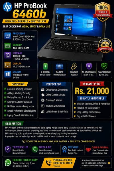 HP ProBook 6460b Core i5 | 4GB RAM | 160GB HDD | Excellent Condition