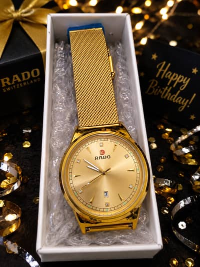 RADO Gold Men’s Luxury Watch – Stainless Steel Mesh Strap – Premium De