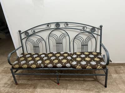 Iron Sofa Set with Glass Center Table - 3 Seater + 2 Chairs