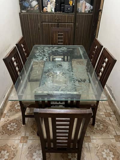 Wooden Glass Dinning Table With 6 Chairs