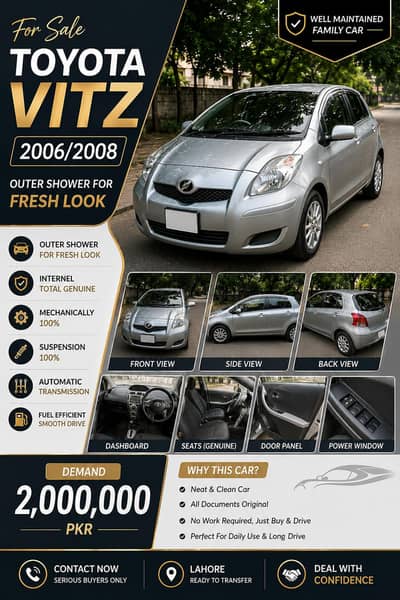Toyota Vitz 2006/2008 Automatic | Genuine Interior | Fresh Look