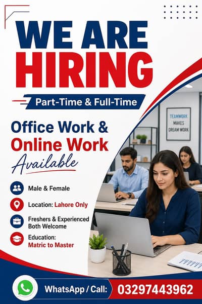 NEED MALE AND FEMALES STAFF FOR OFFICE WORK AND ONLINE WORK