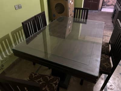 Glass Dining Table with Matching 6 Chairs & Crockery Cabinet