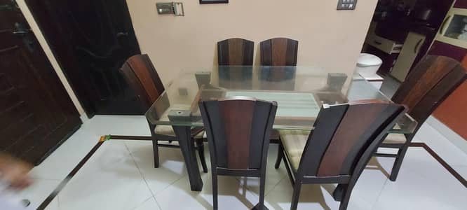 Pure Wood 2 layered Dining Table and 6 Chairs  (see all pics)
