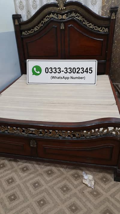 Heavy Wooden Double Bed with Mattress – Excellent Condition