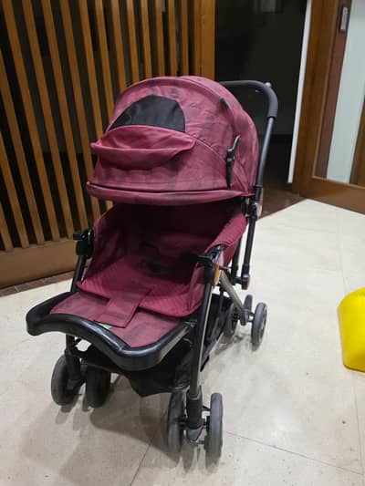 Multi-Feature Baby Stroller with Toy Tray & Large Storage Basket