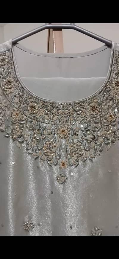 Silver grey organza and china silk intricate embroidery work