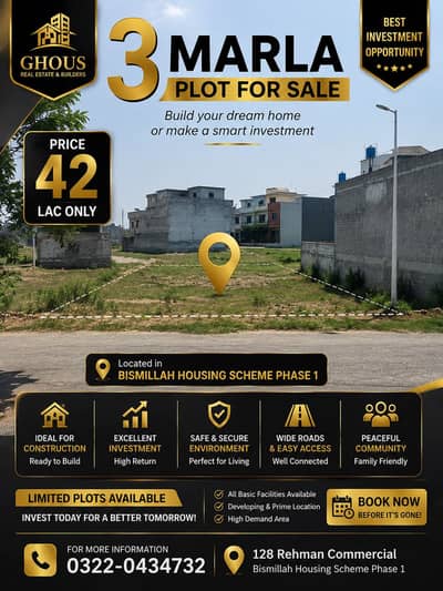 3 Marla Residential Plot for Sale Umer Block Bismillah Housing Scheme Phase 1