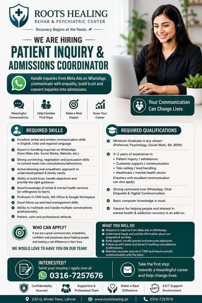 patient inquiry and admissions coordinator for our Rehab Center