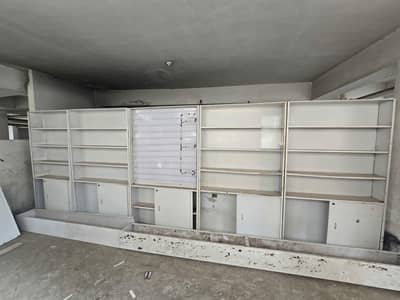 iron shelves with light box