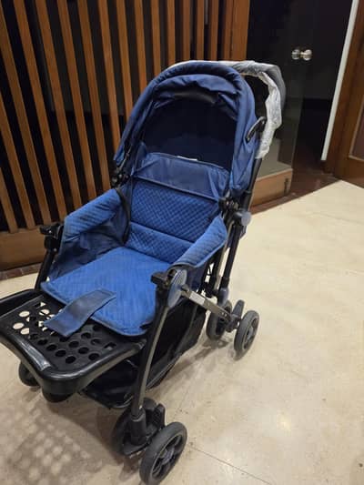 Multi-Feature Baby Stroller with Toy Tray & Large Storage Basket