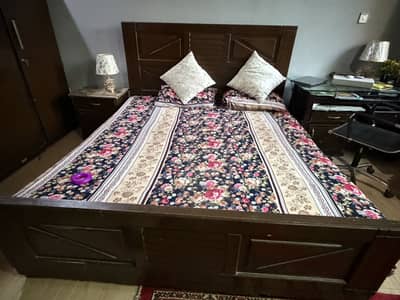 Double Bed+ Side Tables+ 3 door cupboard