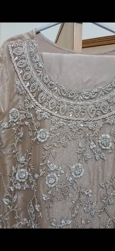 Golden brown net embroidered dress imaculate condition