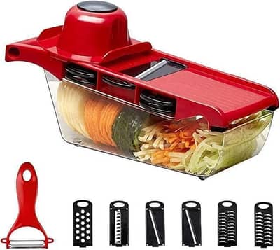 Red Vegetable Cutter with 10 Cutting Style's & Detachable Container