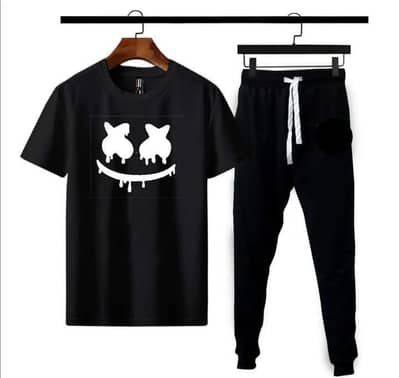 Men's Polyester Printed Track Suit Black Medium to XL