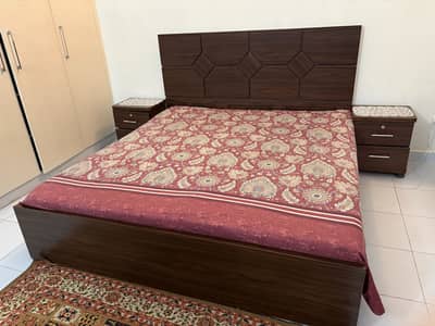 Wooden King size bed with siders and matress