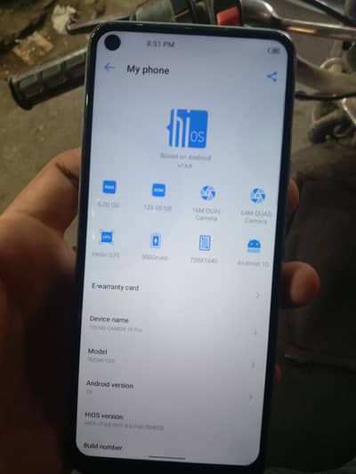 Tecno CAMON 16 Pro pta approved 6/128gb condition apke same ha