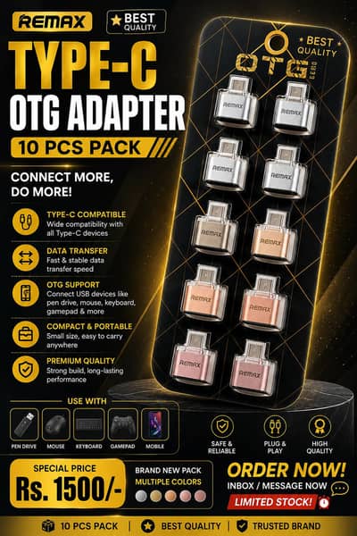 REMAX Type-C OTG Adapter 10 Pcs Pack – USB to Type-C Converter