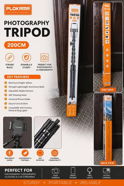 PLOKAMA 200CM Camera & Mobile Tripod | Brand New | Box Pack