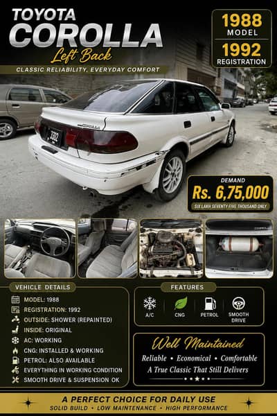 Toyota Corolla lift back  1988 Register 1992 manual