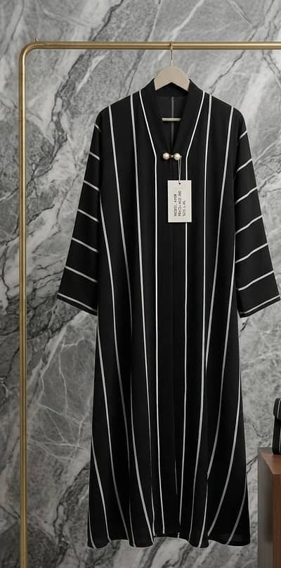 black striped abya open front