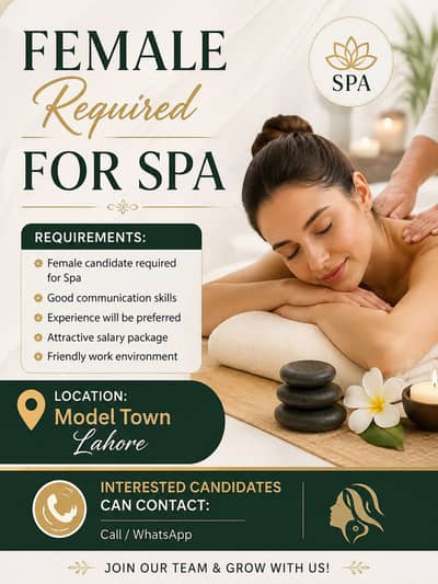 Female Need for Spa Lahore (Spa job)