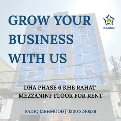 Your Brand Deserves This Address DHA Phase 6 Khe Rahat | 1800 Sqft Mezzanine Floor For Rent | Ideal For: Offices | IT/Digital Agencies | Boutiques | Salons | Clinics. Call/Whatsapp Sunders Real Estate For Visit & Details