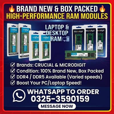 Laptop and Desktop Ram, 8GB DDR4 (Brand New, Box Packed)