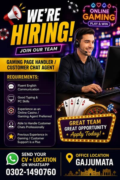 Casino gaming agent experienced required for night shift