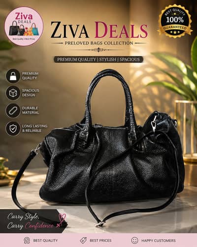 Imported Black Leather Tote Bag