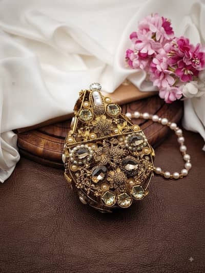 Luxury Original 3D Turkish Golden Clutch - Heavy Stone Work - Bridal