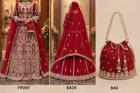 Red Bridal Lehenga / Bridal Maxi with Dupatta & Matching Bag
