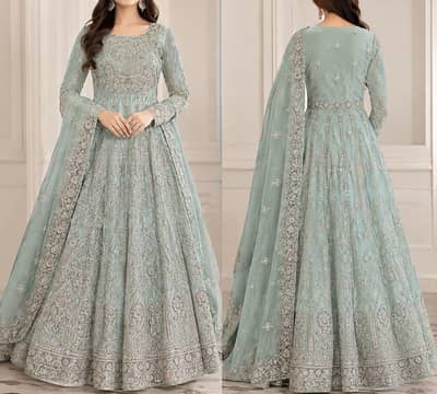 Heavy Embroidered Mint Anarkali Maxi with Dupatta