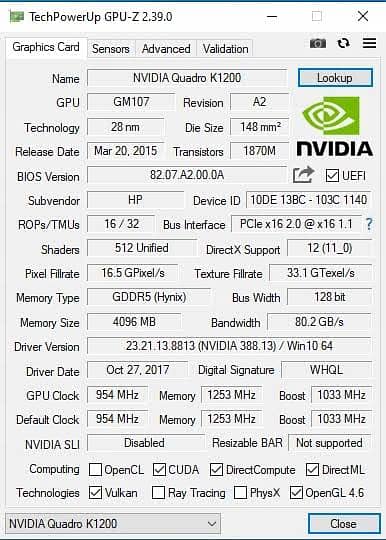 Nvidia Quadro K1200 4Gb 128bit GDDR5
