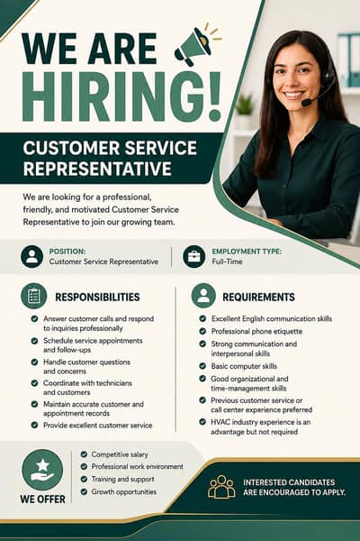 We’re Hiring: Female Customer Service Representative