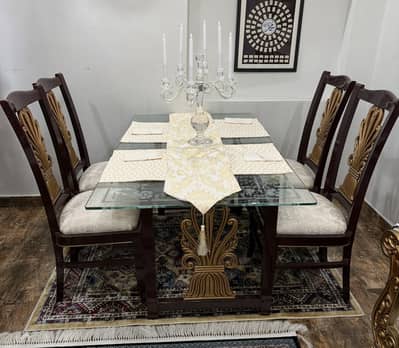 Elegant 6 Seater Glass Dining Table Set
