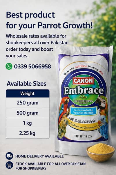 Canon Embrace Parrot Feed | Handfeeding Formula for Growth | Bird Food