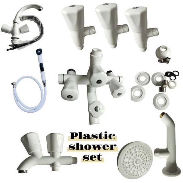 Complete Plastic Shower Set | White Bathroom Fittings Kit | Mixer Tap with Hand Shower and Taps | Rust-Free | Full Bathroom Solution