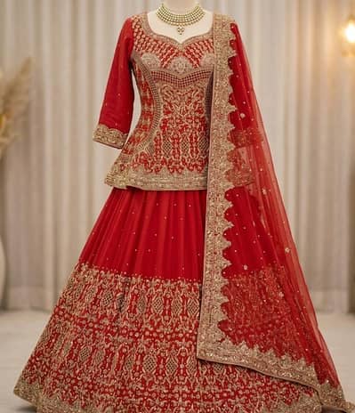 Highly Embroidered Red Bridal Lehenga Choli / Party Wear