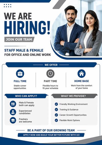 we are hiring staff male and female online and office work