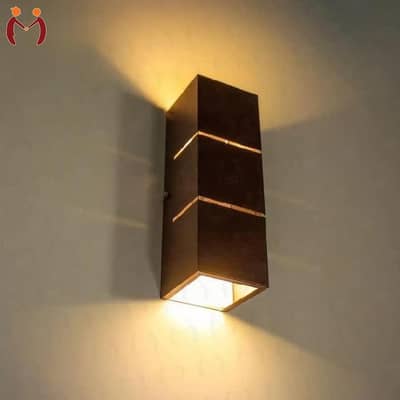 3D Wooden Wall Lamp Brown Golden Modern Design