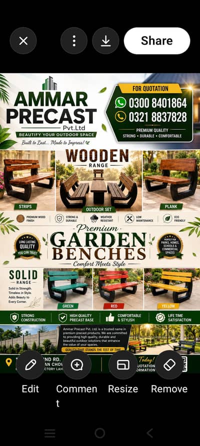 Benches, table and chairs for outdoor