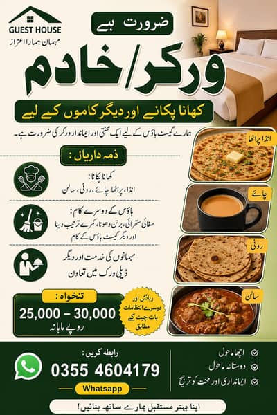 Basic Guest House Cook and general worker number mentioned on the pic