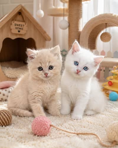 Persian Kittens Pair Blue & Green Eyes
