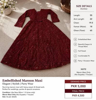 Beautiful Maroon Embroidered & Sequin Maxi – Like New