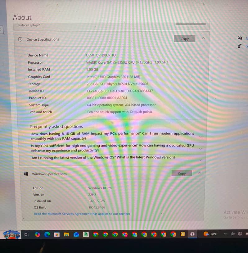 Surface 8th generation i5 4