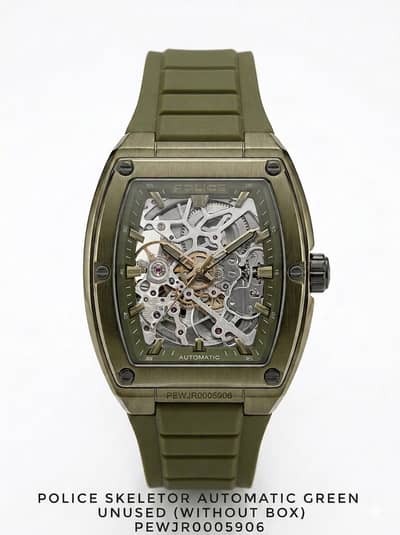 Police Watch Men Automatic Skeleton Luxury Sport Watch | Green Unused
