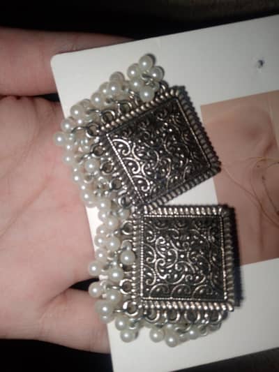 oxidized silver pearl earrings