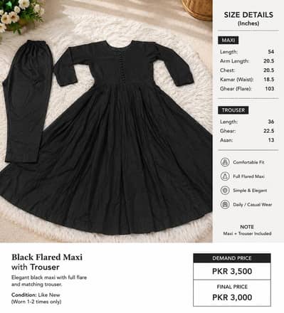 Black Flared Maxi with Matching Trouser 